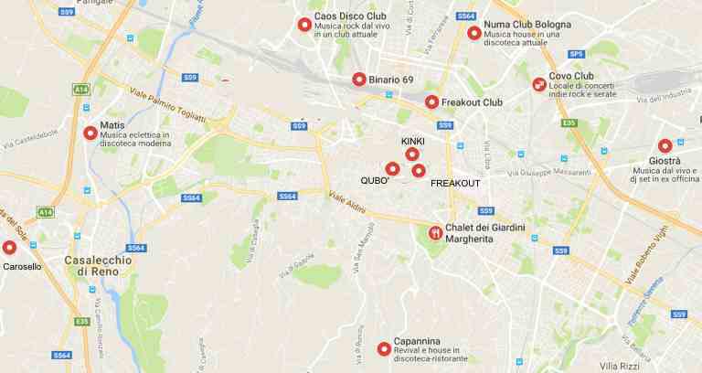 mappa vita notturna di bologna